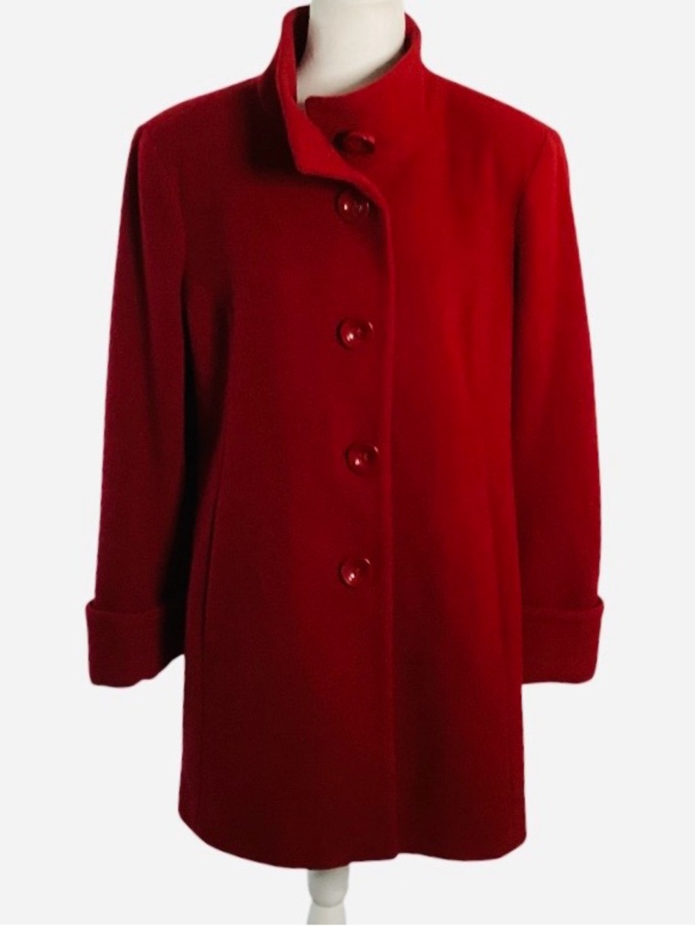 Anne Klein Red Single-Breasted Wool Pea Coat XL